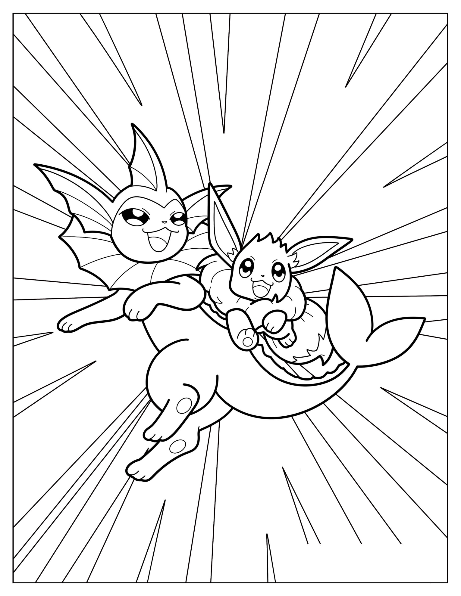 Vaporeon With Baby Flareon Coloring Sheet