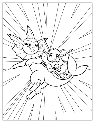 Vaporeon With Baby Flareon Coloring Sheet