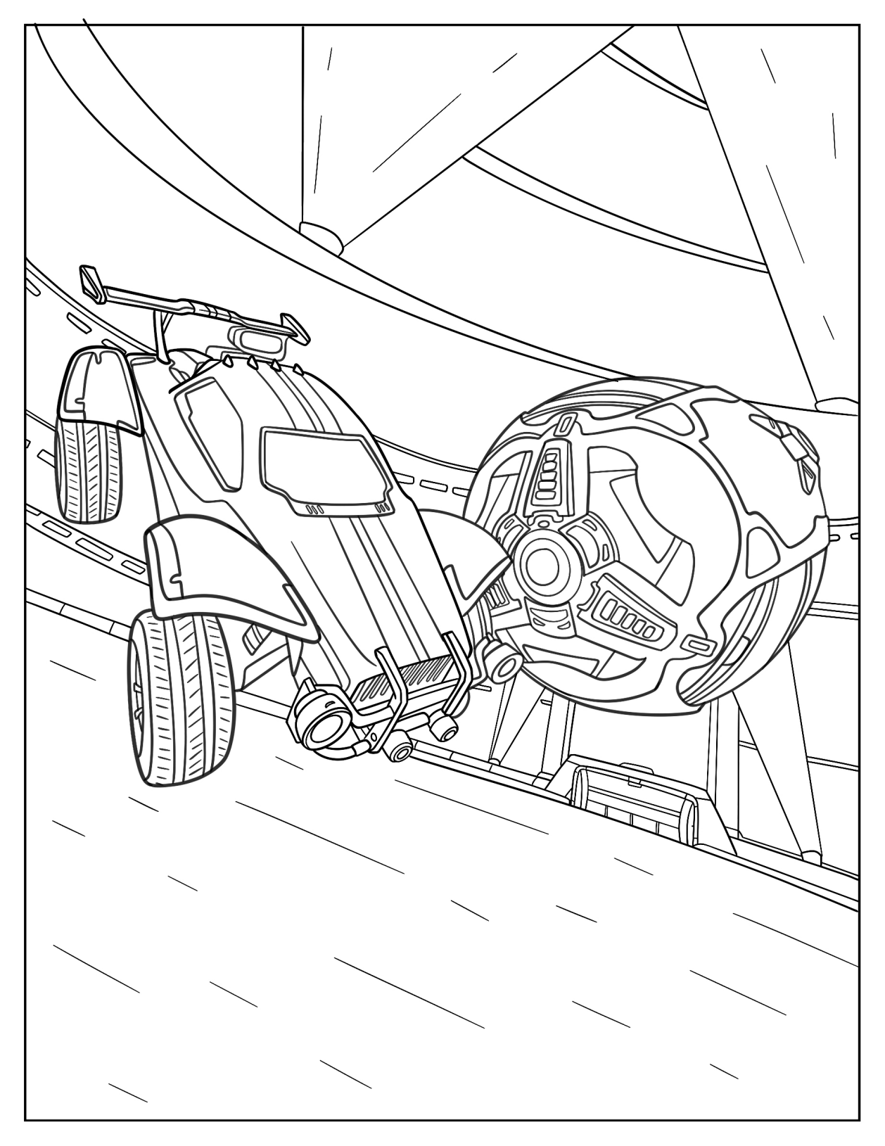 Rocket League Battle Car In The Air With The Ball Coloring Sheet