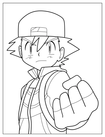Easy Ash Ketchum Outline With His Fist Up Coloring Sheet For Kids