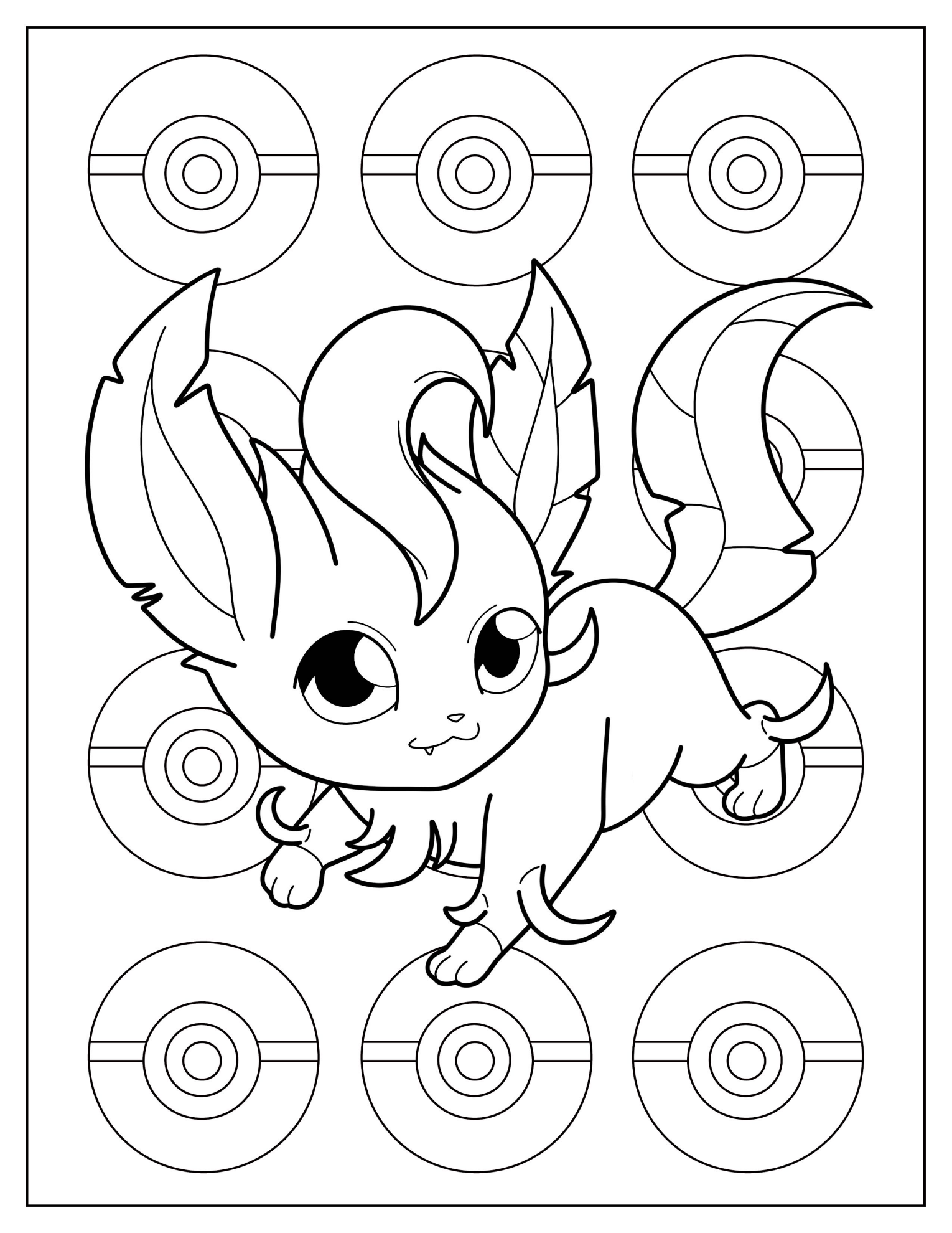 Kawaii Chibi Leafeon Coloring Sheet For Preschoolers