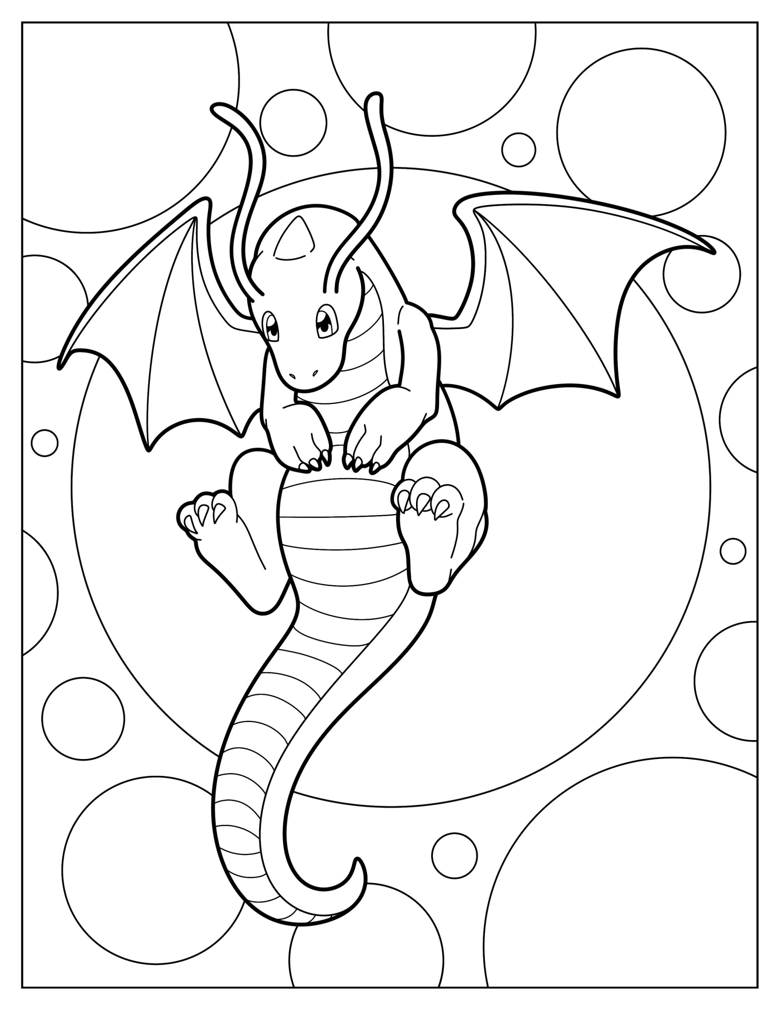 Dragonite Flying With Polka Dot Background Coloring Page