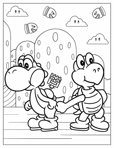 Yoshi With Koopa Troopa In Mushroom Kingdom