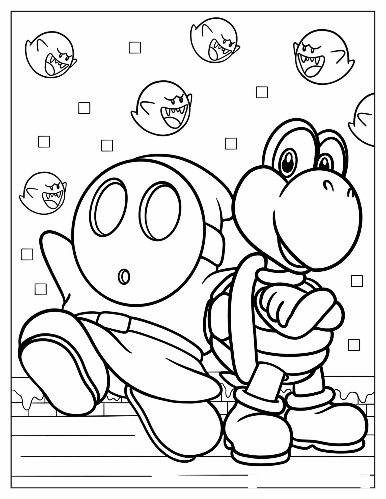 Koopa Troopa With Shy Guy Coloring Page For Kids
