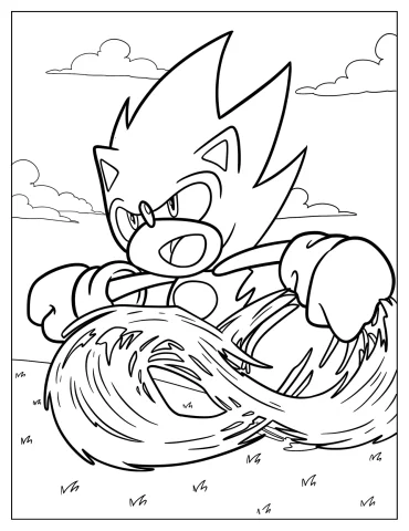 Super Sonic Running Fast Coloring Sheet For Kids