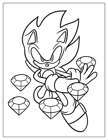 Hyper Sonic Surrounded By Chaos Emeralds Coloring Sheet For Kids