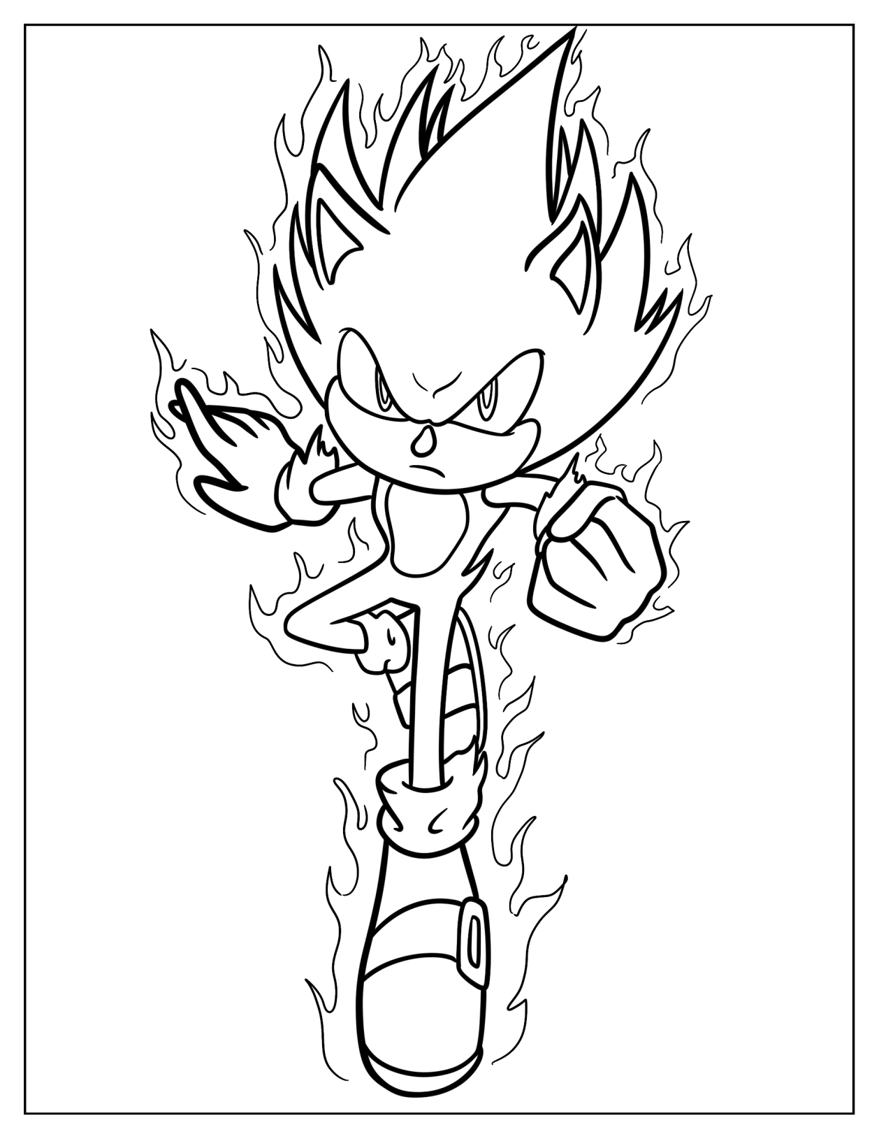 Angry Super Sonic Coloring Page For Kids