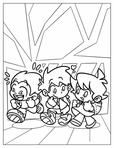 Kawaii Boyfriend, Girlfriend, And Pico Coloring Sheet For Preschoolers