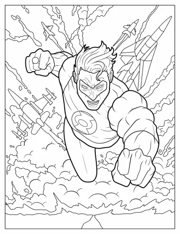 Green Lantern Fighting Coloring Page