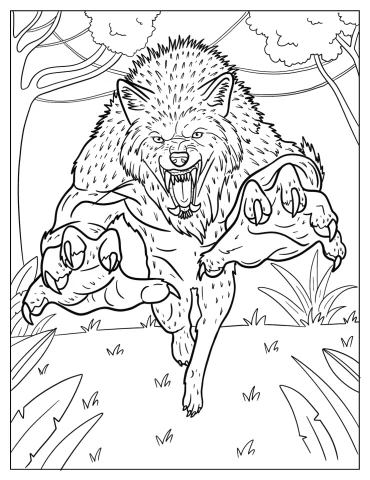 Werewolf Pouncing On Prey Coloring Page