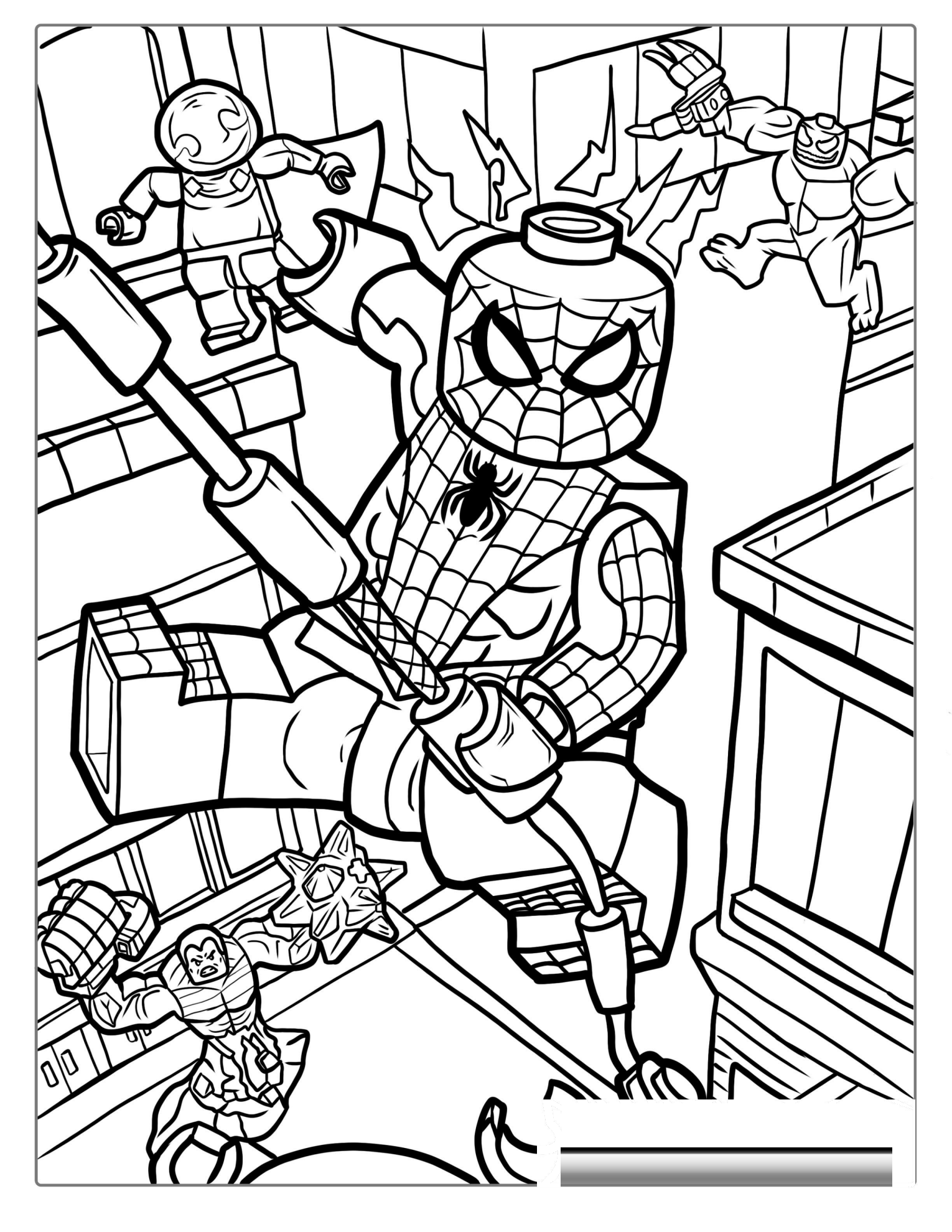 Lego Spider-Man With Avengers Characters Coloring