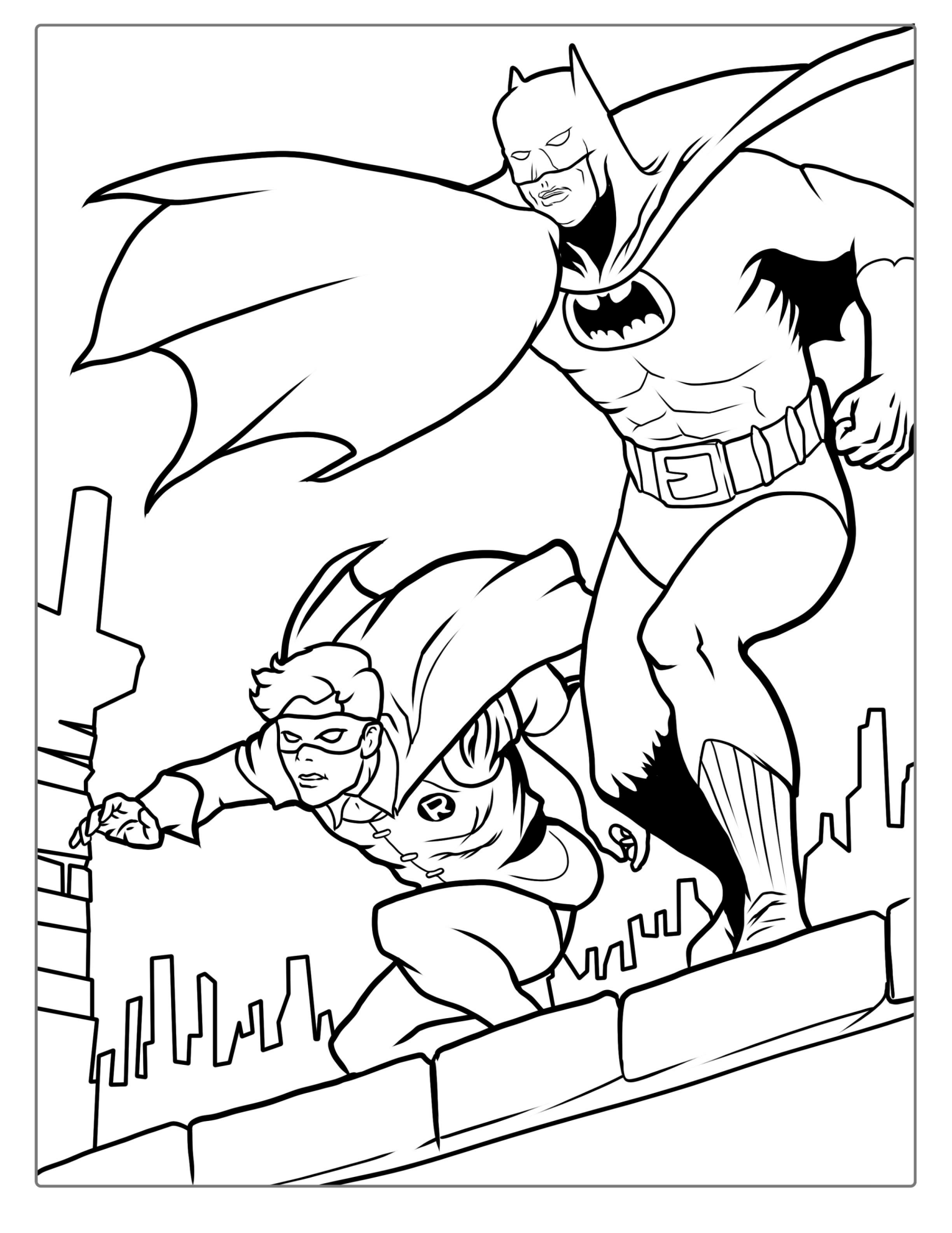 Batman And Robin Fighting Crime Coloring Sheet