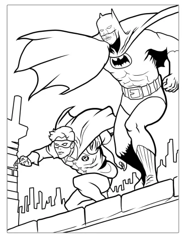 Batman And Robin Fighting Crime Coloring Sheet