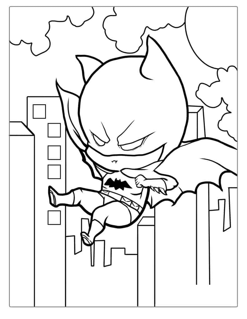 Cute Batman Jumping Off Building To Color