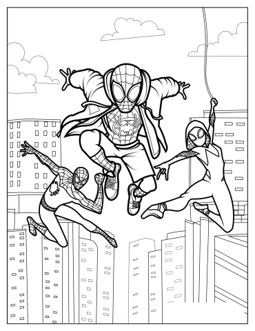 Spider-Man, Miles Morales, And Ghost Spider Coloring Page