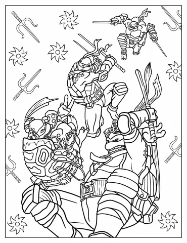 Ninja Turtles Descending From The Sky Coloring Sheet