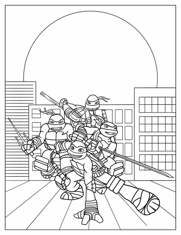 Cartoon Teenage Mutant Ninja Turtles Coloring Page