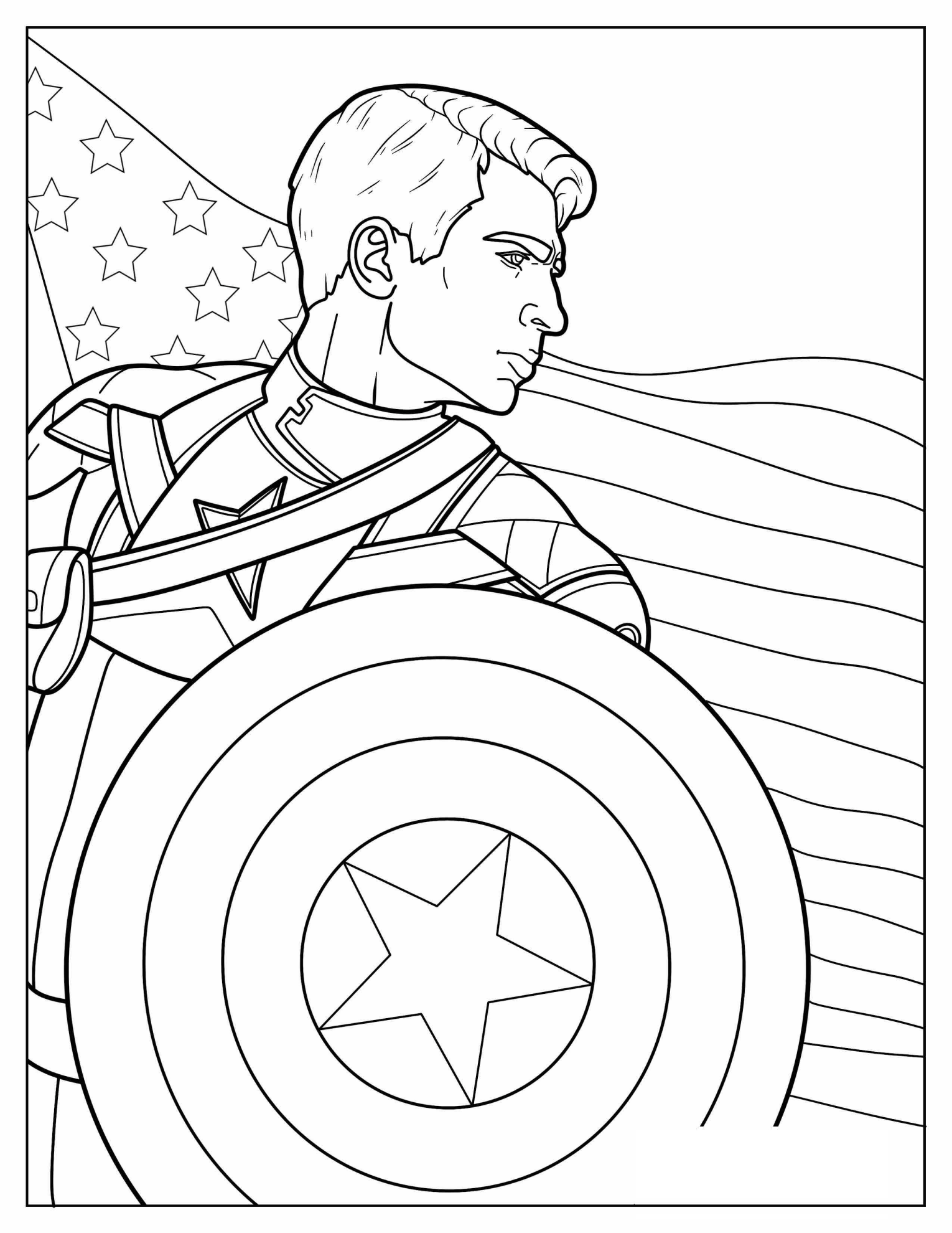Coloring Page Of Steve Rogers With American Flag