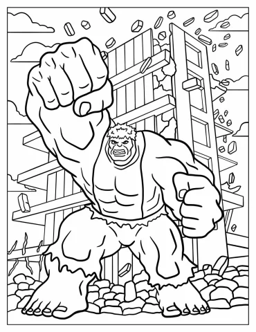 Hulk Smashing A Building Coloring Page For Kids