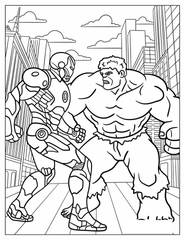 Iron Man Standing Beside Hulk In The City Coloring Page
