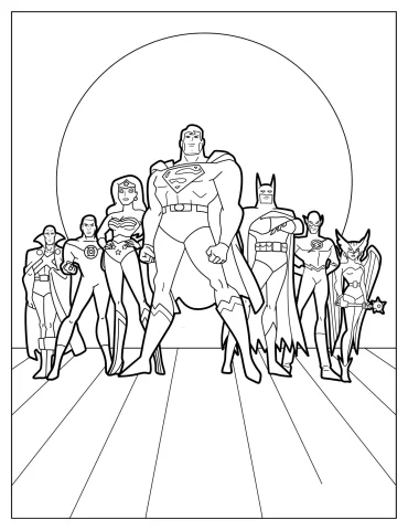 Simple Justice League Cartoon Coloring Sheet For Kids