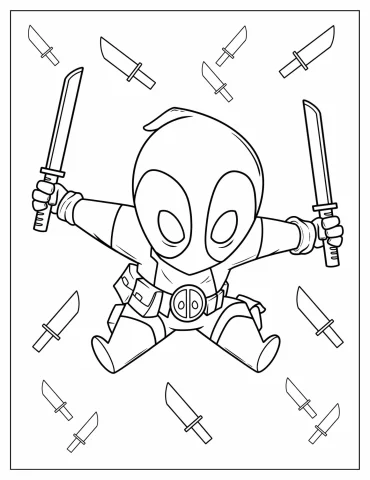 Chibi Deadpool Coloring Page