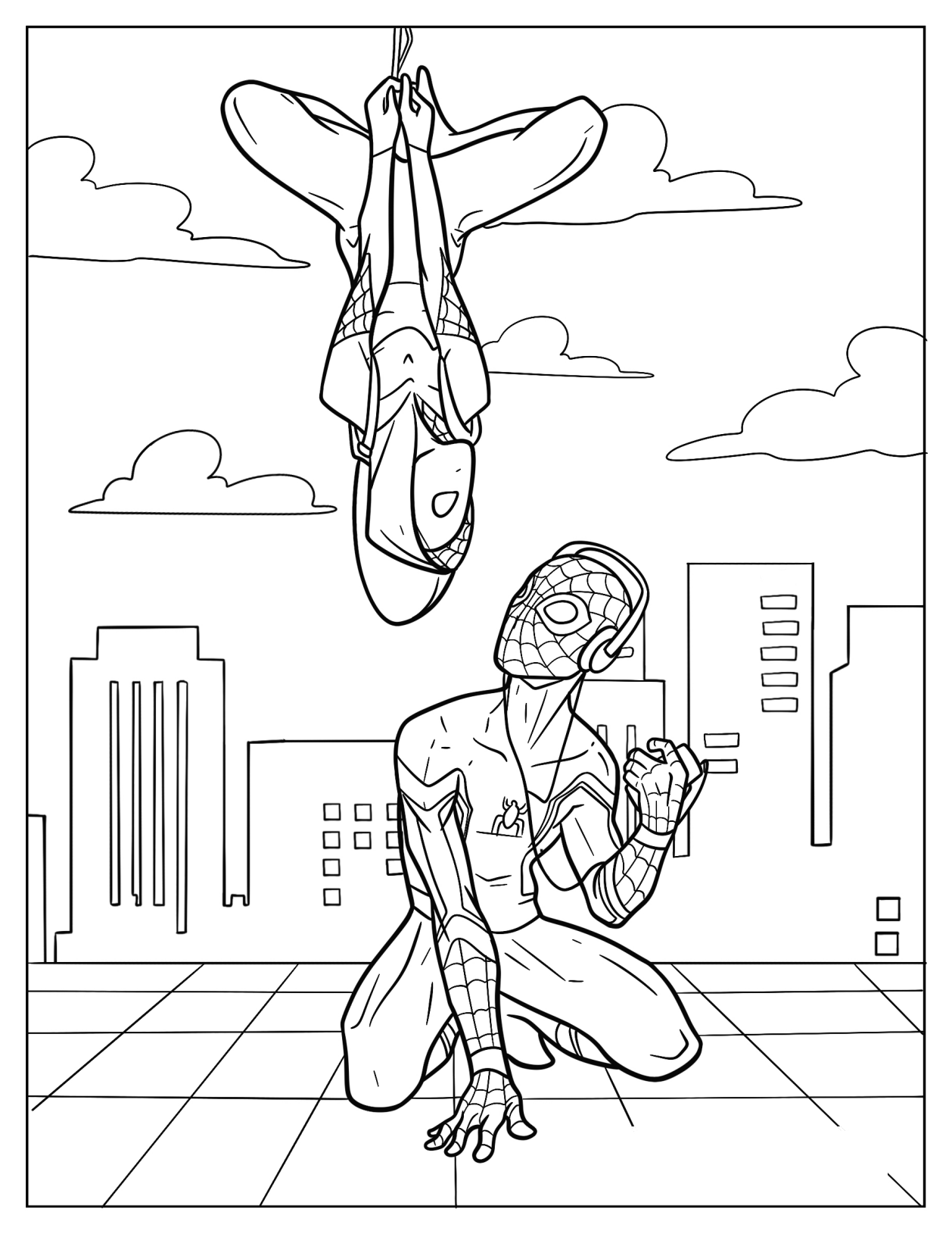 Spider-Gwen Hanging Upside Down Next To Spider-Man