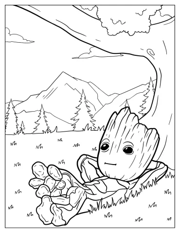 Groot Resting Under The Shade Of A Tree Coloring Page