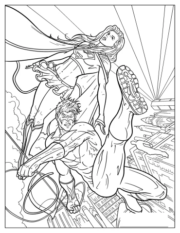 Nightwing And Supergirl Fighting Bad Guys Coloring Page