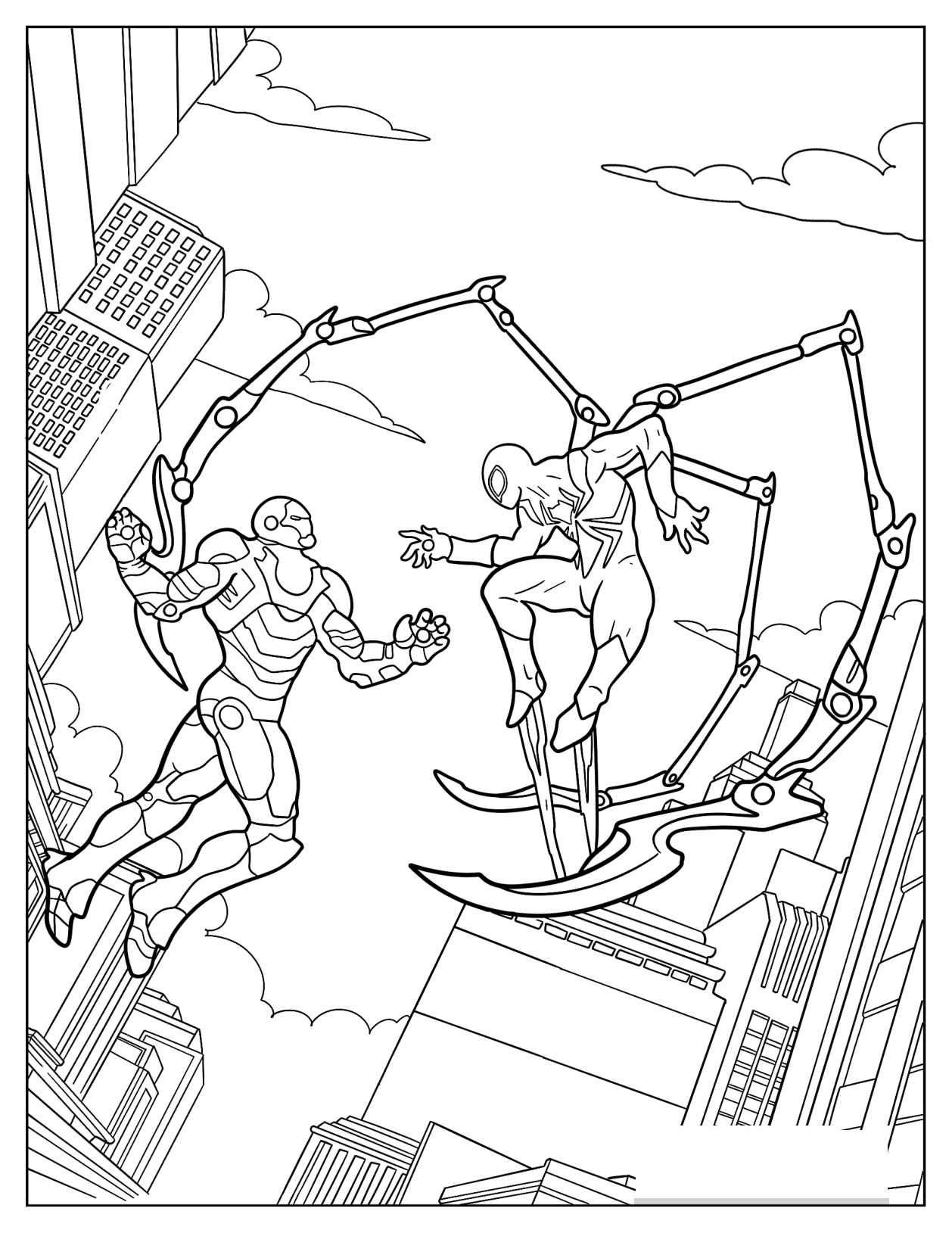 Iron Man Fighting Iron Spider-Man In The City