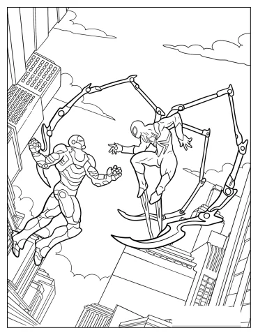 Iron Man Fighting Iron Spider-Man In The City