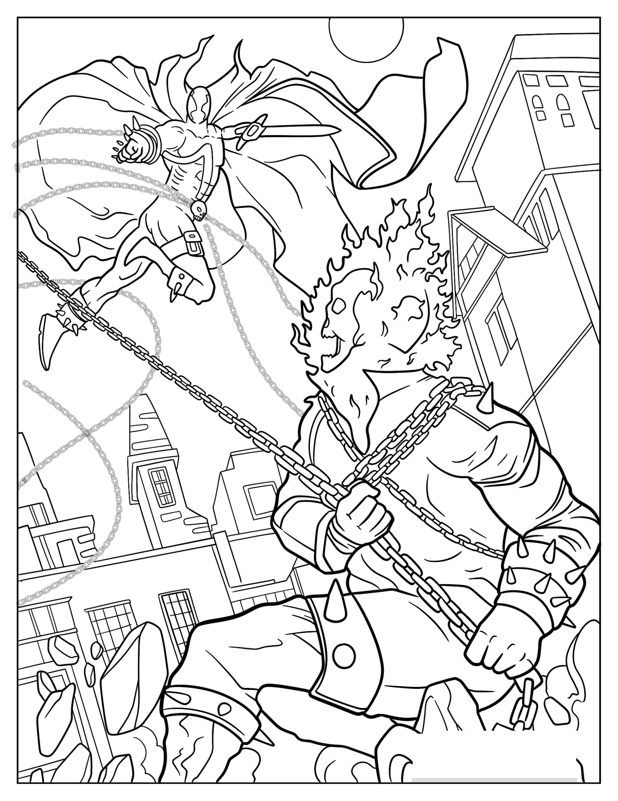 Doctor Doom Fighting Ghost Rider Coloring Page