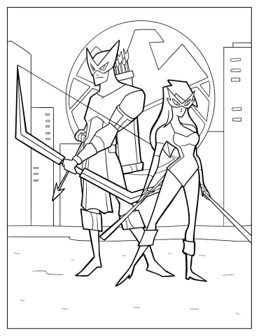 Cartoon Hawkeye With Mockingbird Coloring Page For Kids