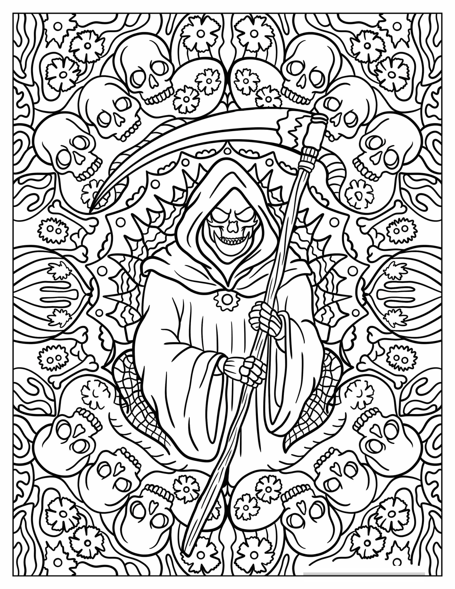 Complex Grim Reaper Mandala Full Of Skulls