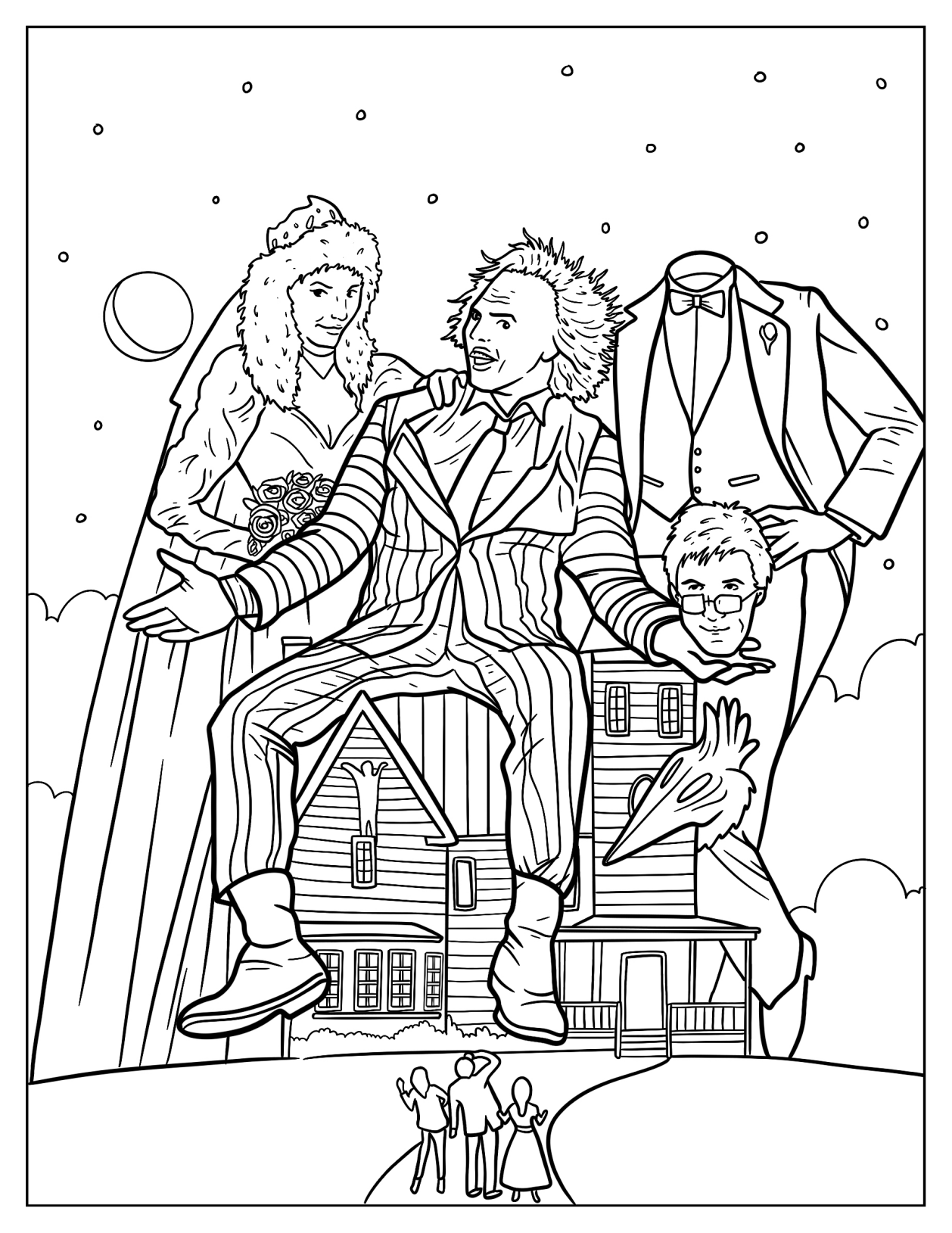 Beetlejuice Sitting On Maitland Residence With Adam And Barbara Coloring Sheet
