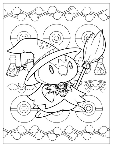 Witch Piplup Holding A Broom Halloween Pokemon Coloring Page