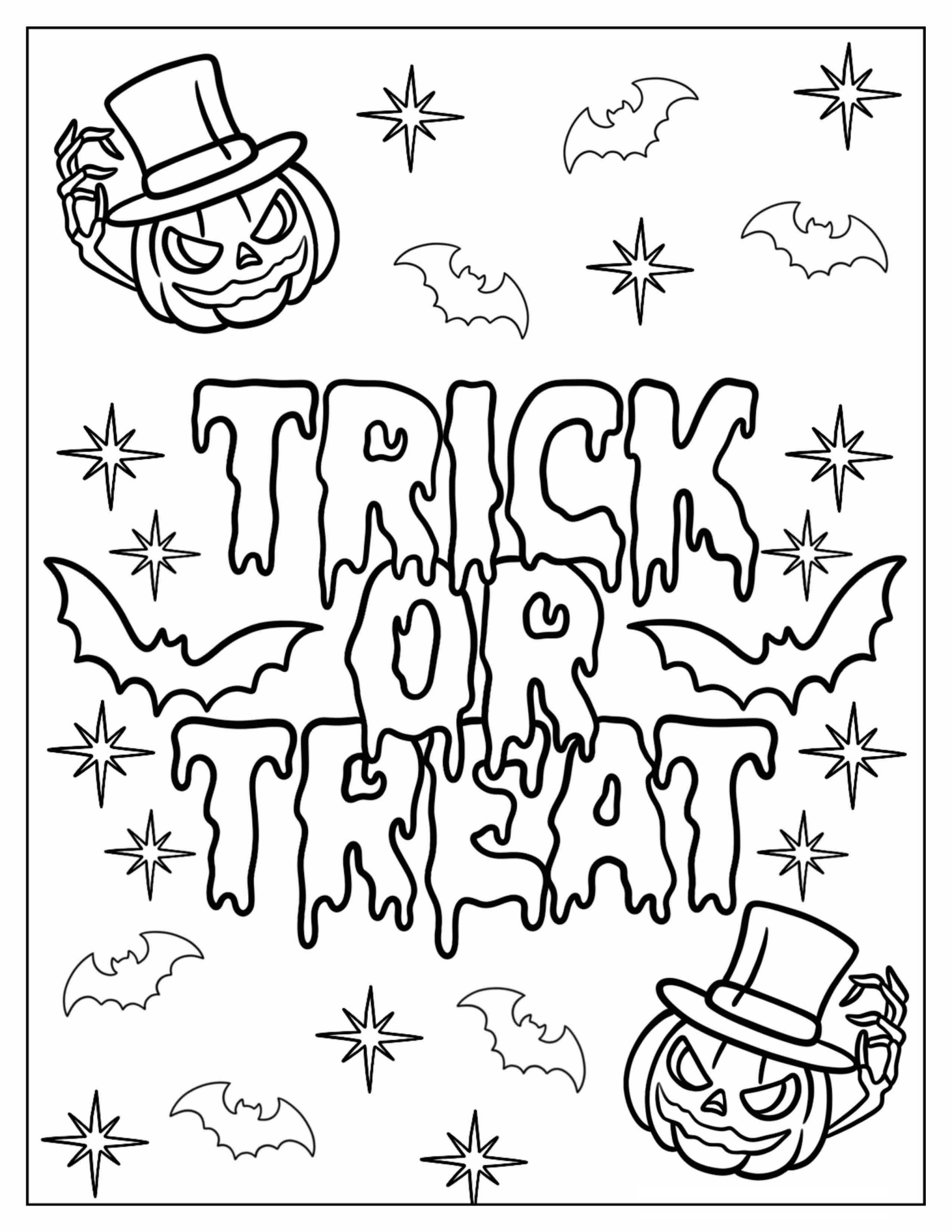 Slimy Trick Or Treat Words With Bats And Pumpkins