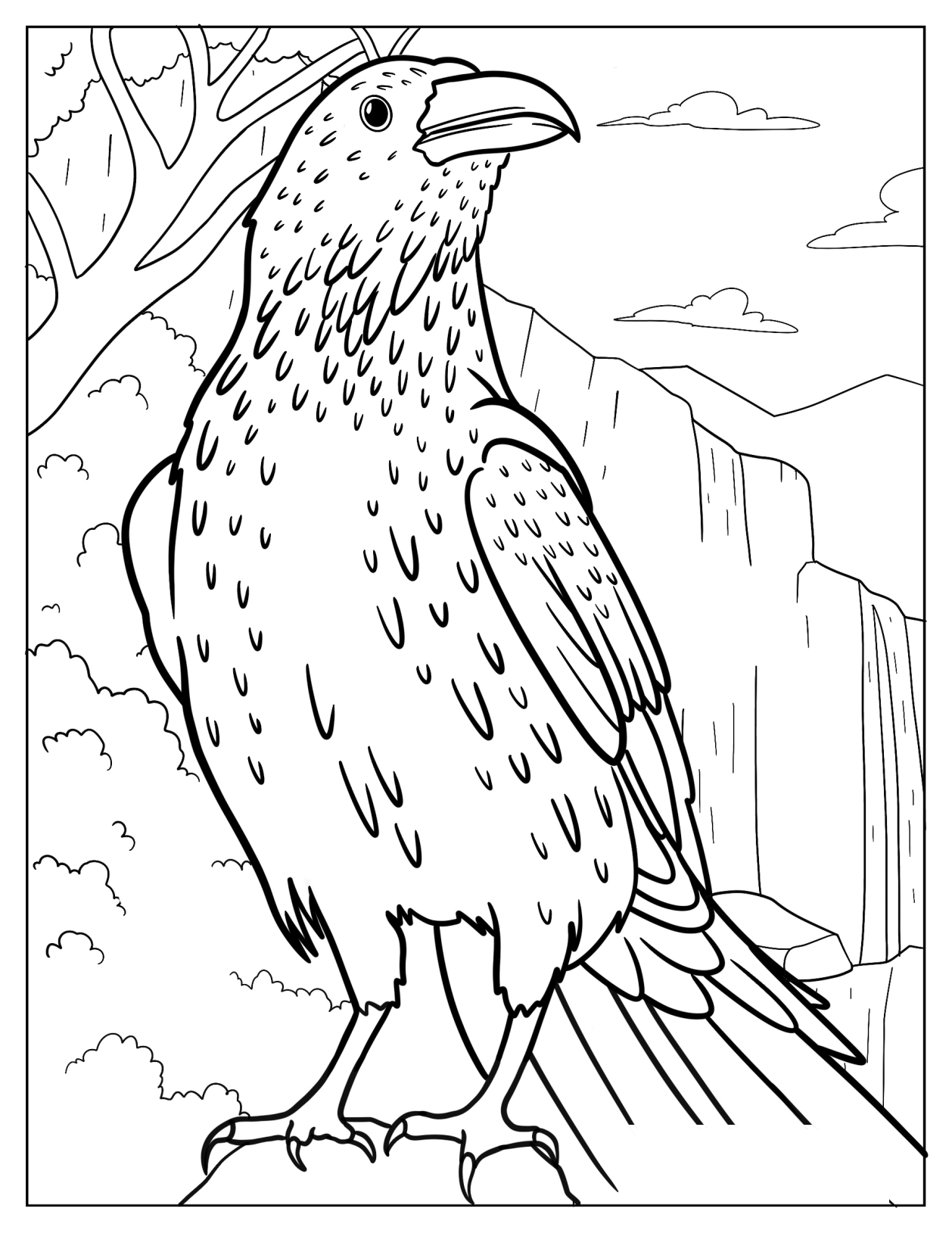 Large Realistic Raven Coloring Page