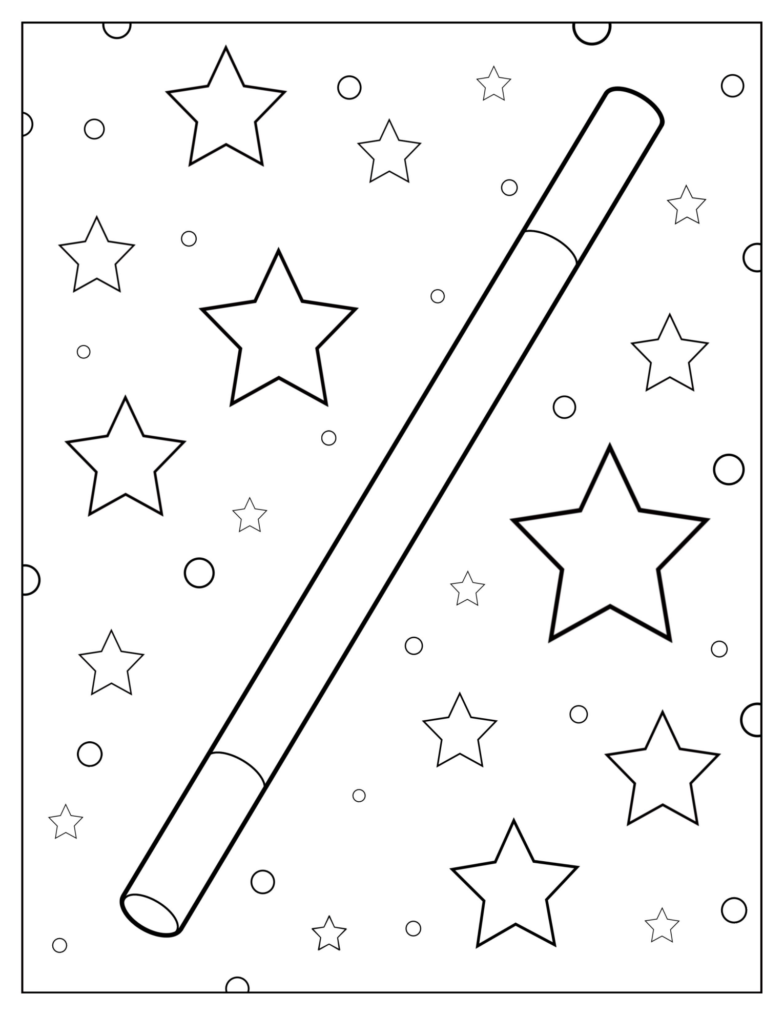 Magician’s Wand With Starry Background Coloring Page For Kids