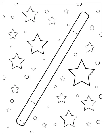 Magician’s Wand With Starry Background Coloring Page For Kids