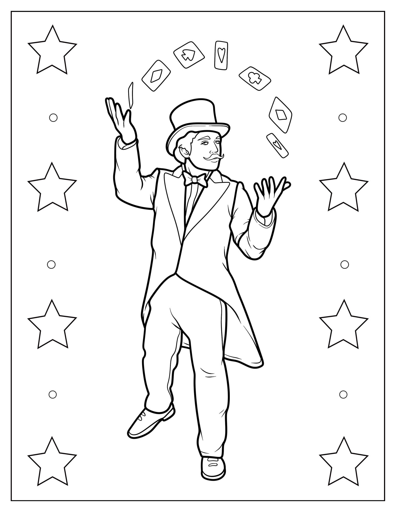 Magician Performing A Card Trick Coloring Page For Kids