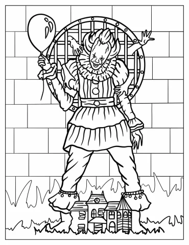 Terrifying Pennywise Holding A Balloon In Front Of A Sewer Coloring Page