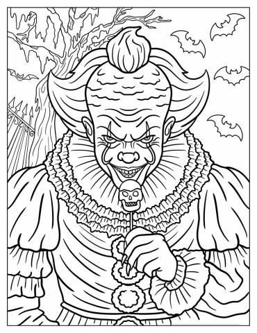 Pennywise Holding A Skull Lollipop Coloring Page