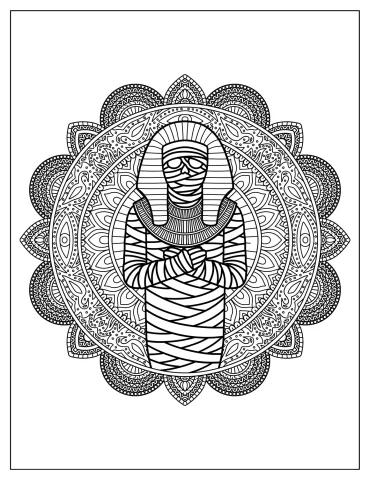 Ornate Egyptian Mummy with Mandala Background Coloring Page