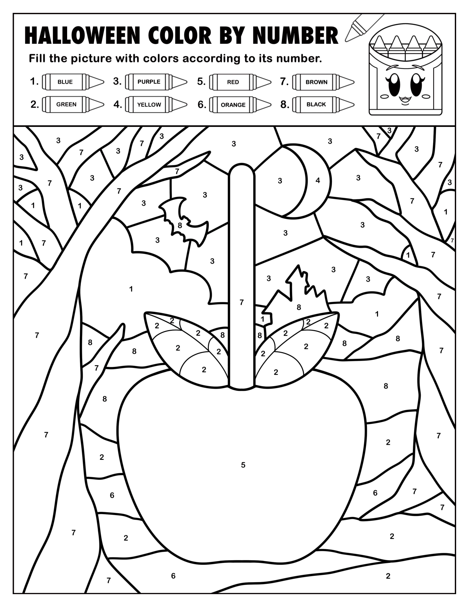 Large Candy Apple in a Haunted Forest Color by Number