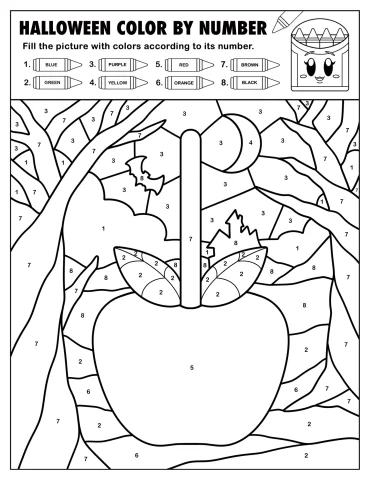 Large Candy Apple in a Haunted Forest Color by Number