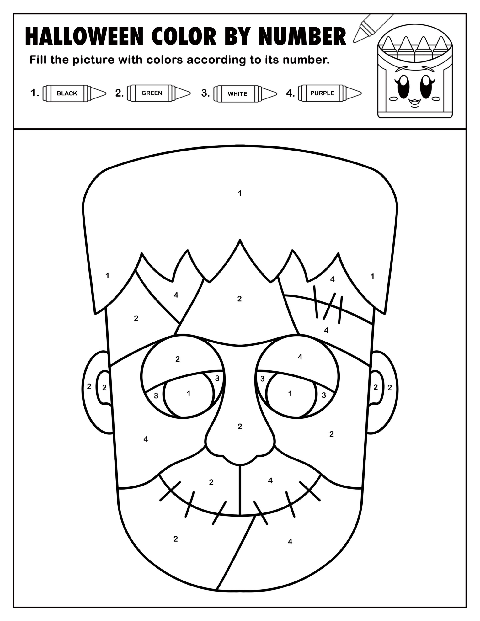 Easy Frankenstein Halloween Color by Number for Kids