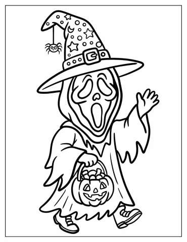Tiny Ghost Face Wearing a Wizard s Hat Coloring Page