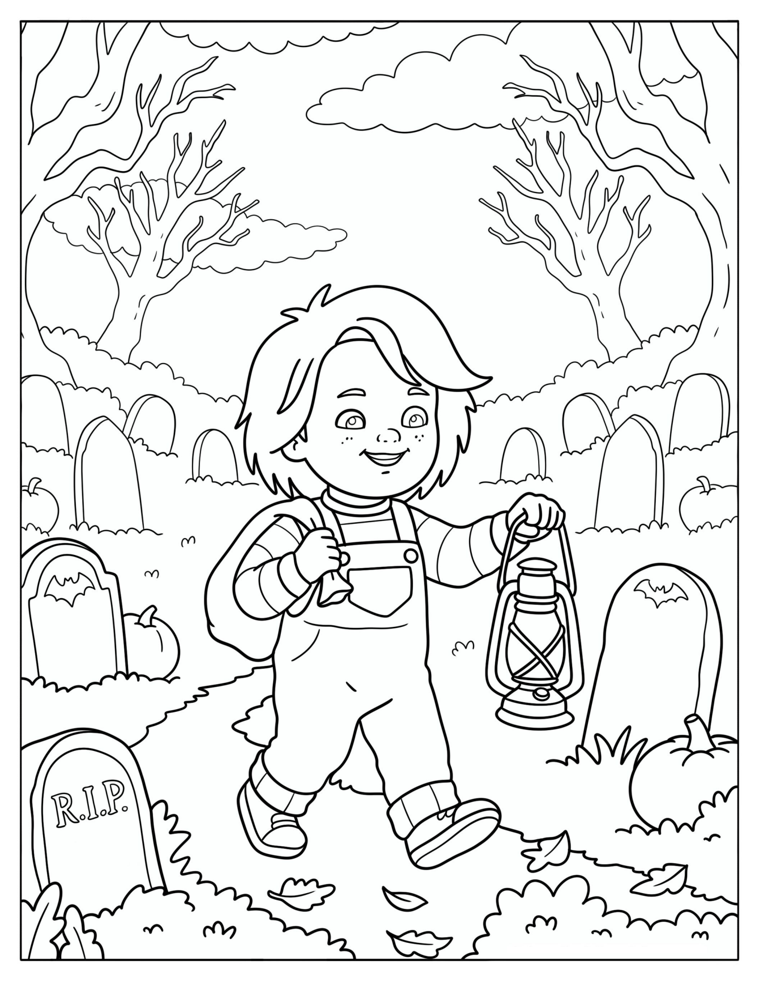 Chucky Holding a Lantern in a Cemetery