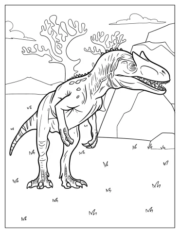 Young Allosaurus Hiding Behind Rock Coloring Sheet